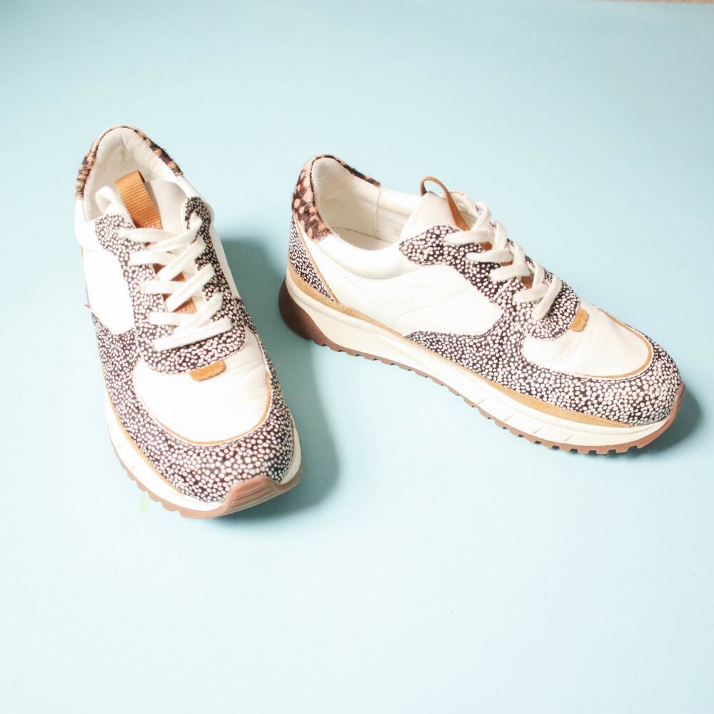 Madewell Kickoff Trainer Sneakers Womens 9 Spotted Leather Calf Hair Lace Up